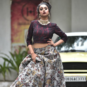 Kamad | Floral Inpired Earthy Colored Crop top and Skirt